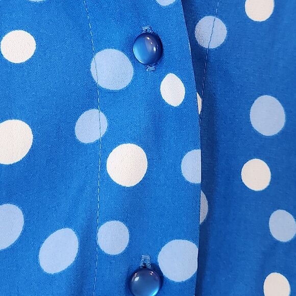 Bob Mackie Women's 1X Button Front Blue & White Polka Dot Printed Top - Picture 4 of 11
